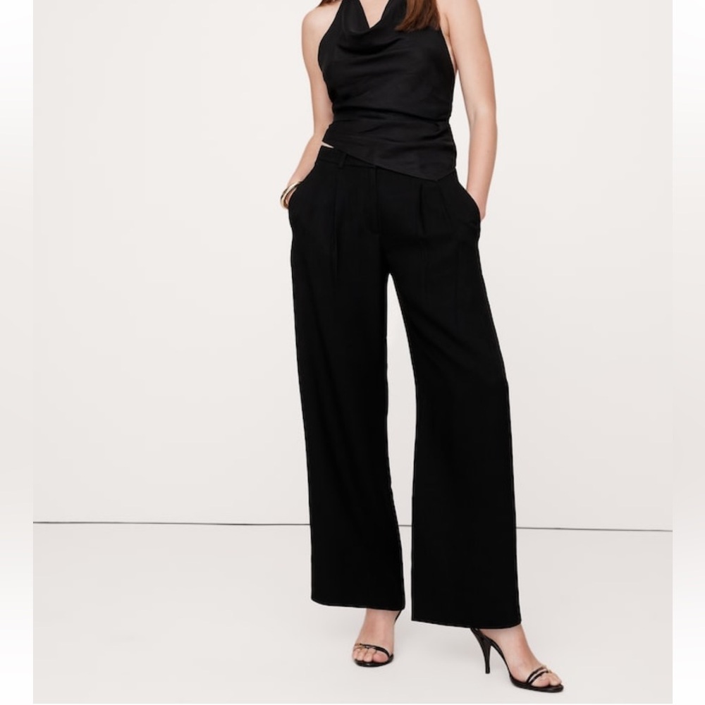Banana Republic Black SoHo Mid-Rise Wide-Leg Trousers